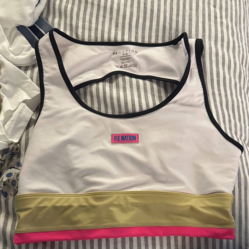 P.E Nation White and Gold Sports Bra